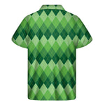 Grass Green Argyle Pattern Print Men's Short Sleeve Shirt