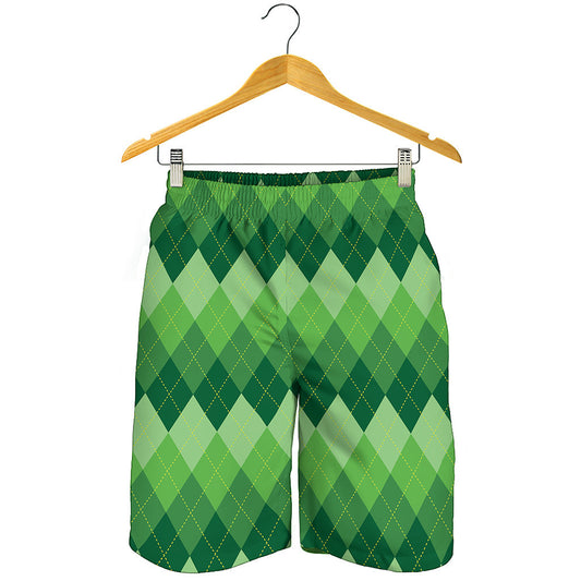 Grass Green Argyle Pattern Print Men's Shorts
