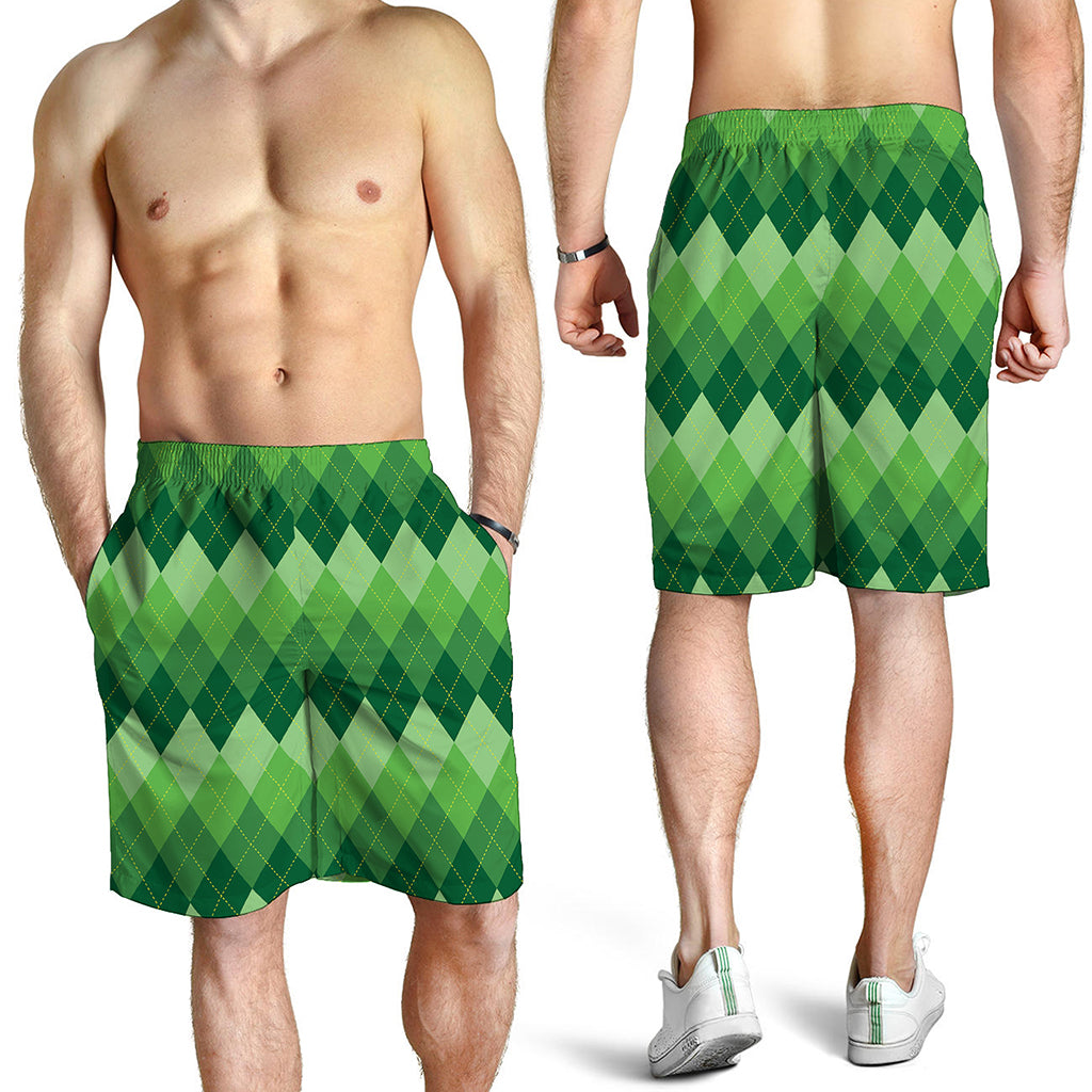 Grass Green Argyle Pattern Print Men's Shorts