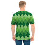 Grass Green Argyle Pattern Print Men's T-Shirt