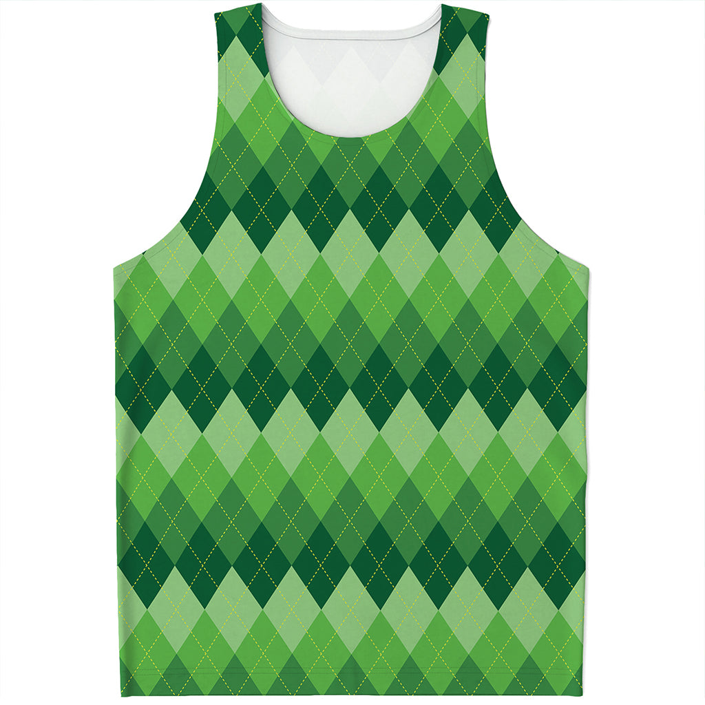 Grass Green Argyle Pattern Print Men's Tank Top
