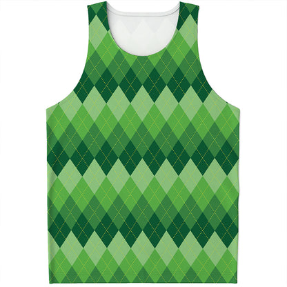 Grass Green Argyle Pattern Print Men's Tank Top