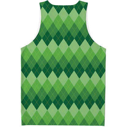 Grass Green Argyle Pattern Print Men's Tank Top