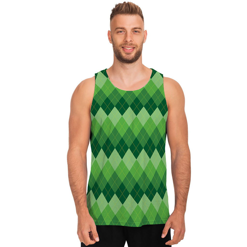 Grass Green Argyle Pattern Print Men's Tank Top