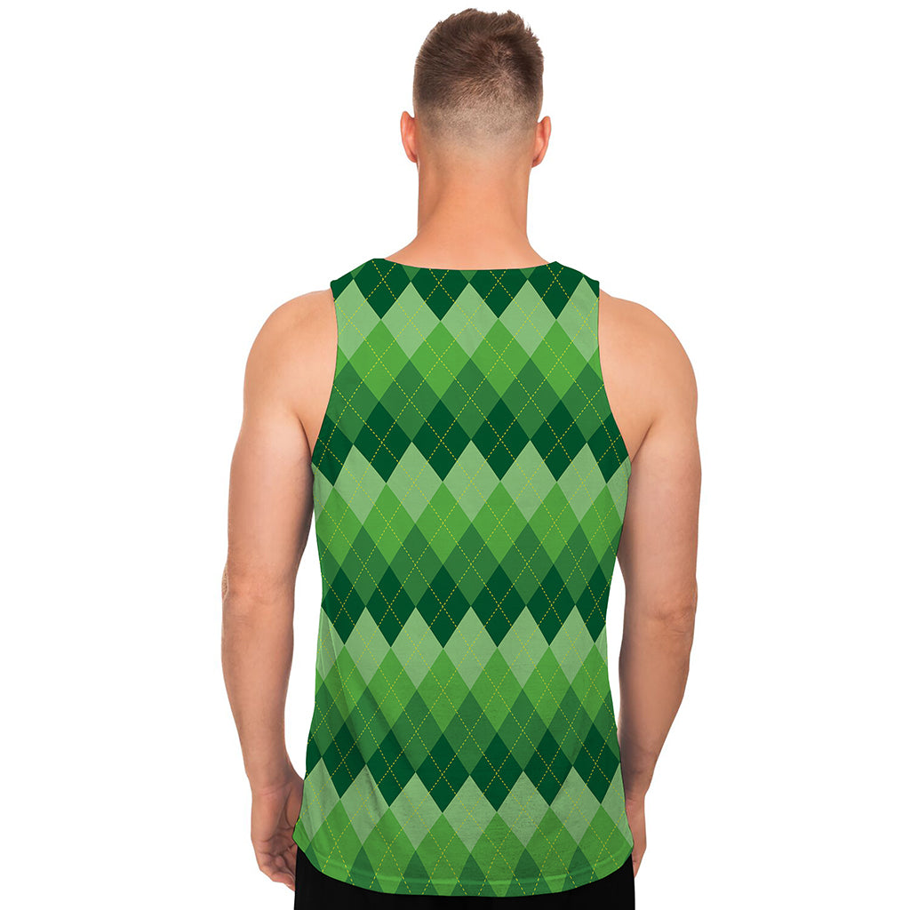 Grass Green Argyle Pattern Print Men's Tank Top