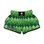 Grass Green Argyle Pattern Print Muay Thai Boxing Shorts