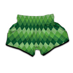 Grass Green Argyle Pattern Print Muay Thai Boxing Shorts