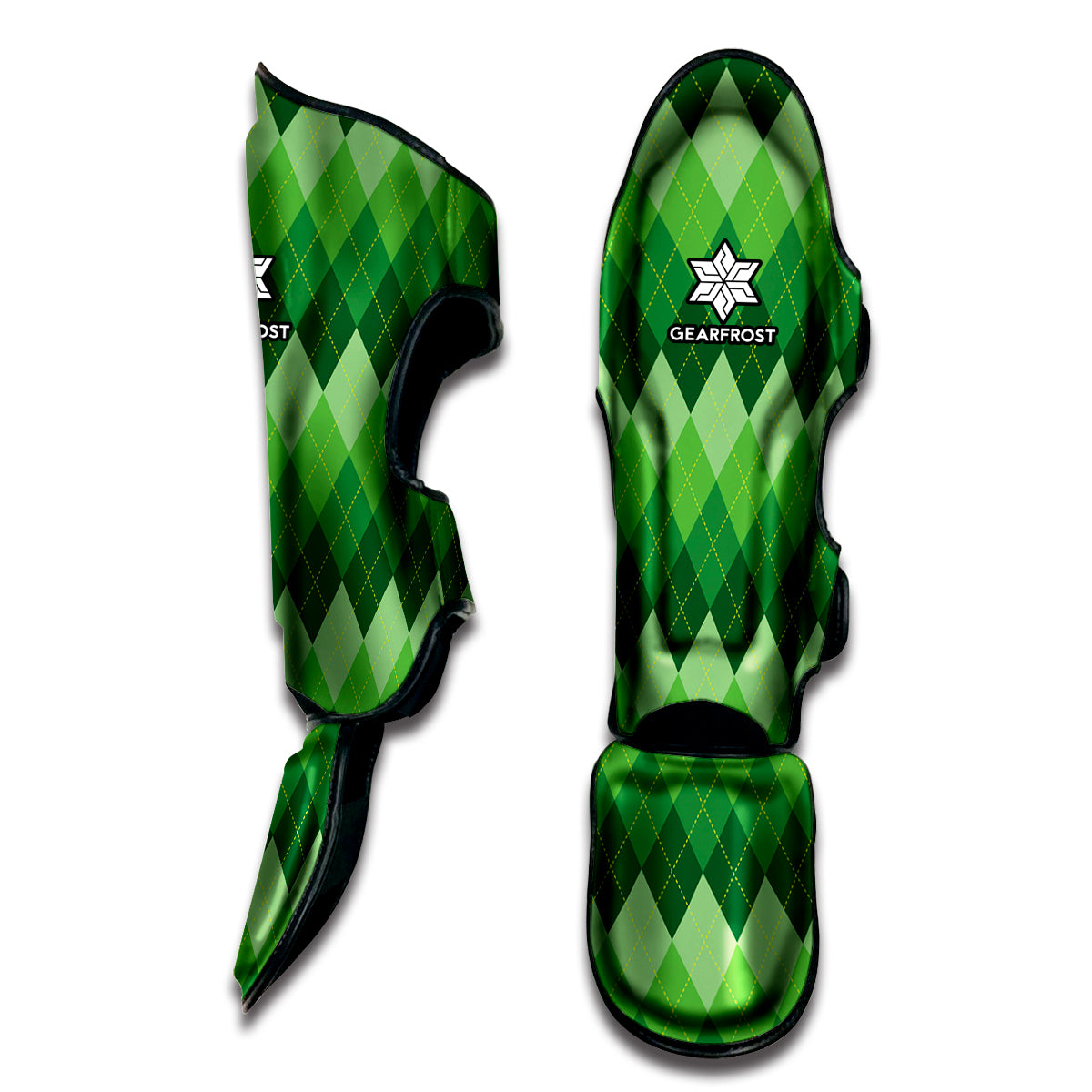 Grass Green Argyle Pattern Print Muay Thai Shin Guard