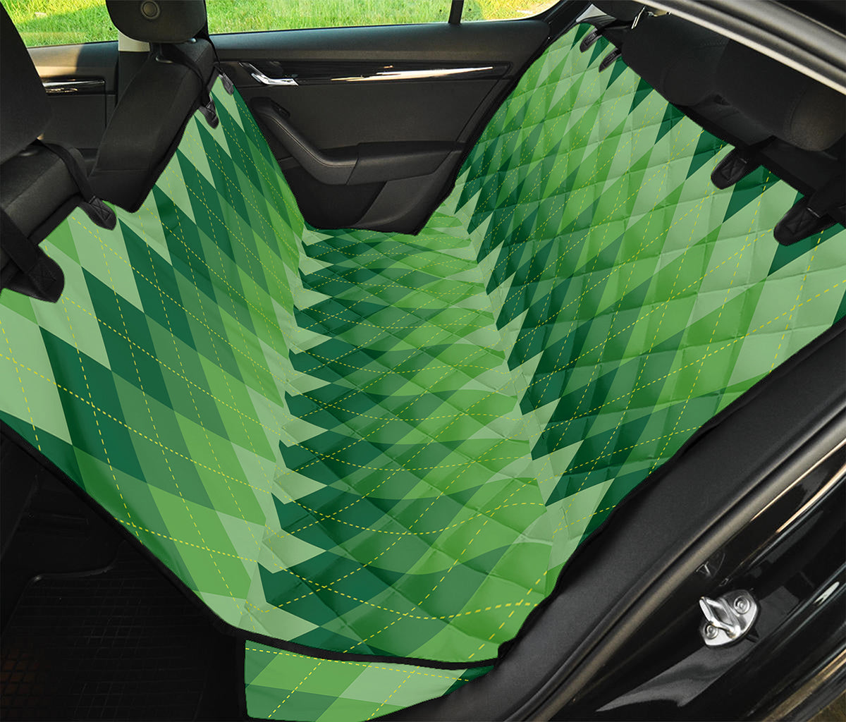 Grass Green Argyle Pattern Print Pet Car Back Seat Cover