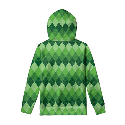 Grass Green Argyle Pattern Print Pullover Hoodie