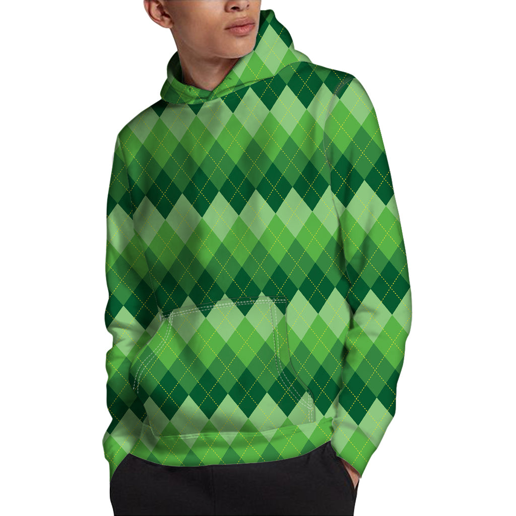 Grass Green Argyle Pattern Print Pullover Hoodie