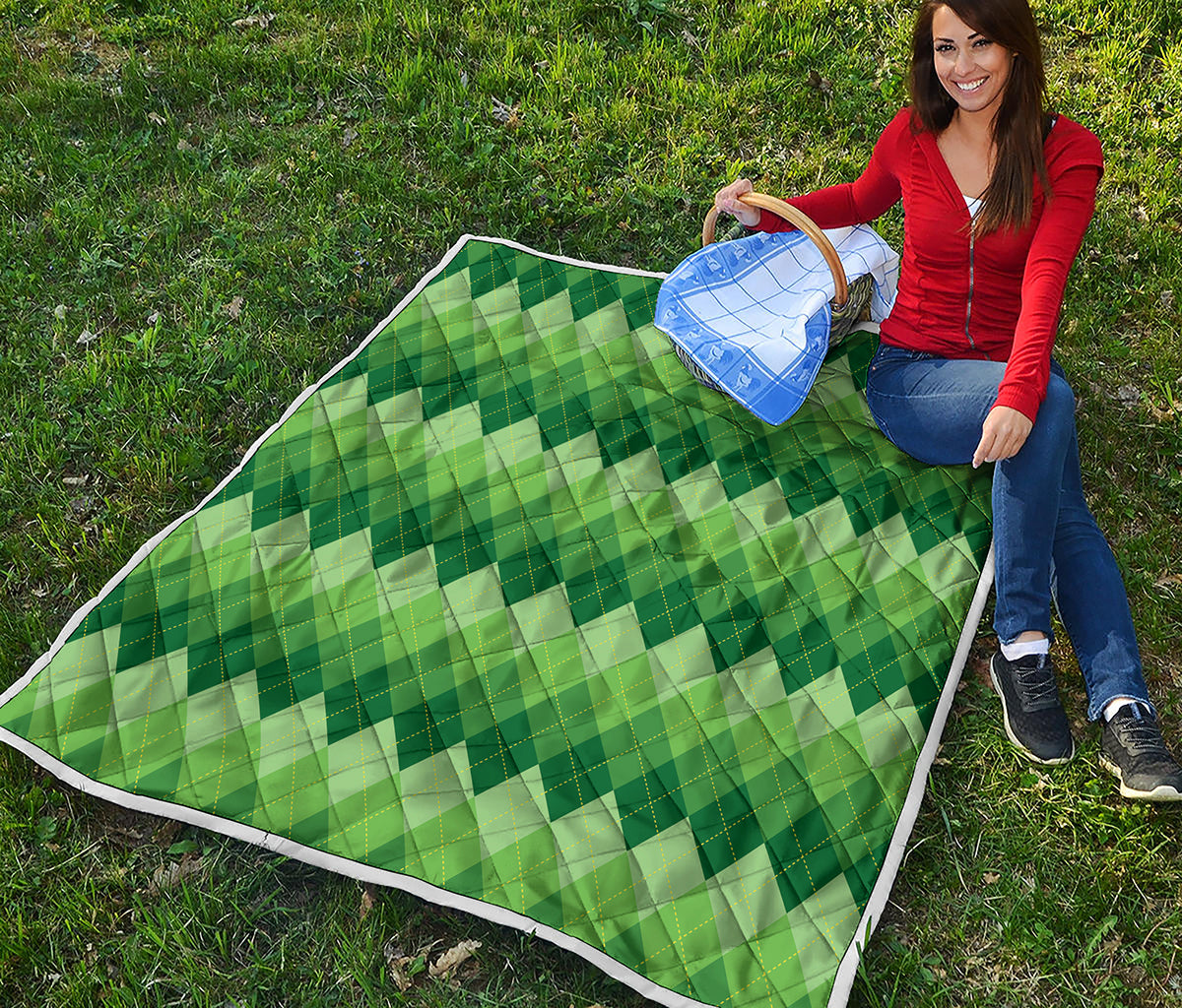 Grass Green Argyle Pattern Print Quilt