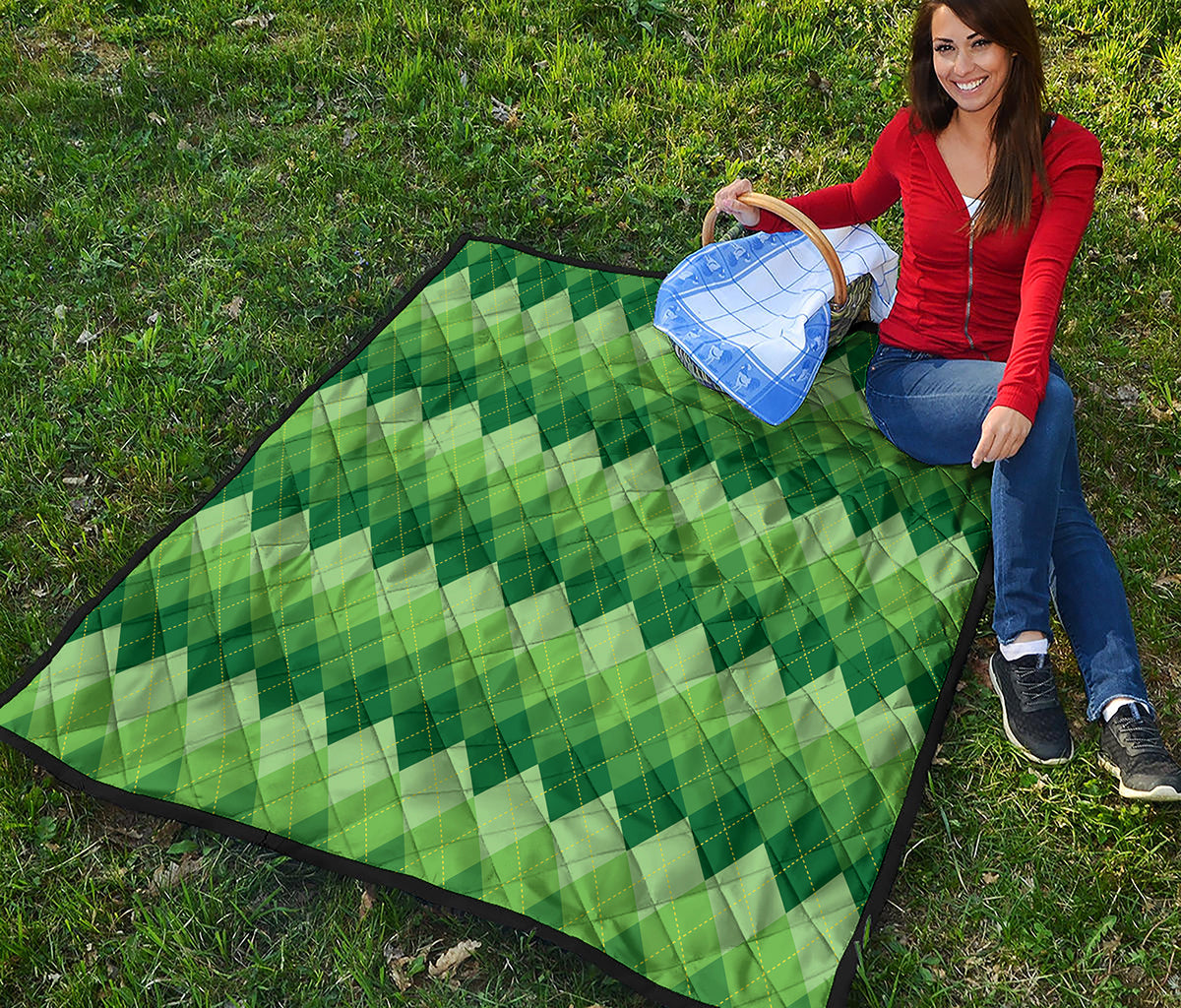 Grass Green Argyle Pattern Print Quilt