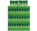 Grass Green Argyle Pattern Print Quilt Bed Set