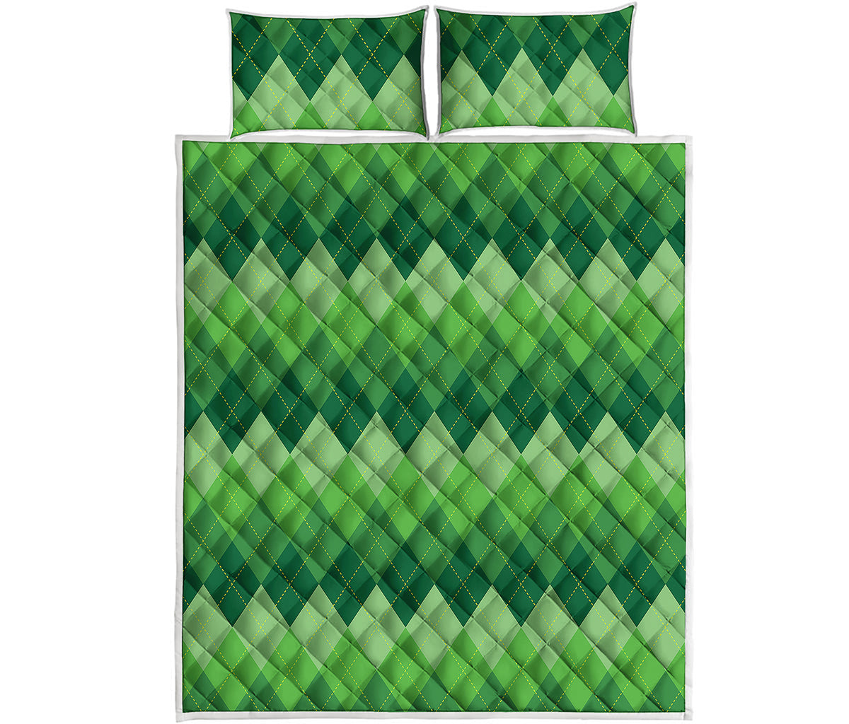 Grass Green Argyle Pattern Print Quilt Bed Set