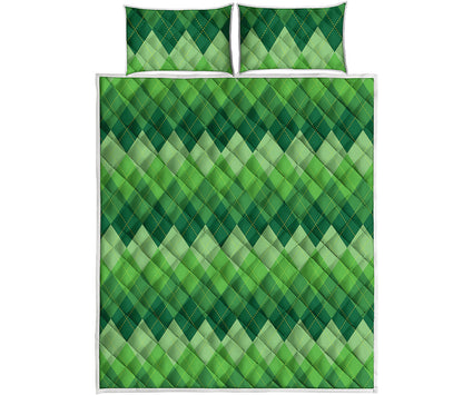 Grass Green Argyle Pattern Print Quilt Bed Set