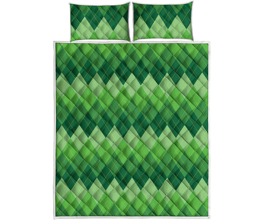 Grass Green Argyle Pattern Print Quilt Bed Set