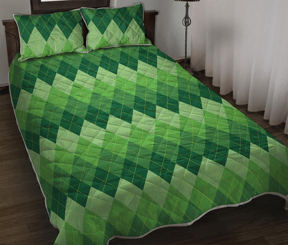 Grass Green Argyle Pattern Print Quilt Bed Set