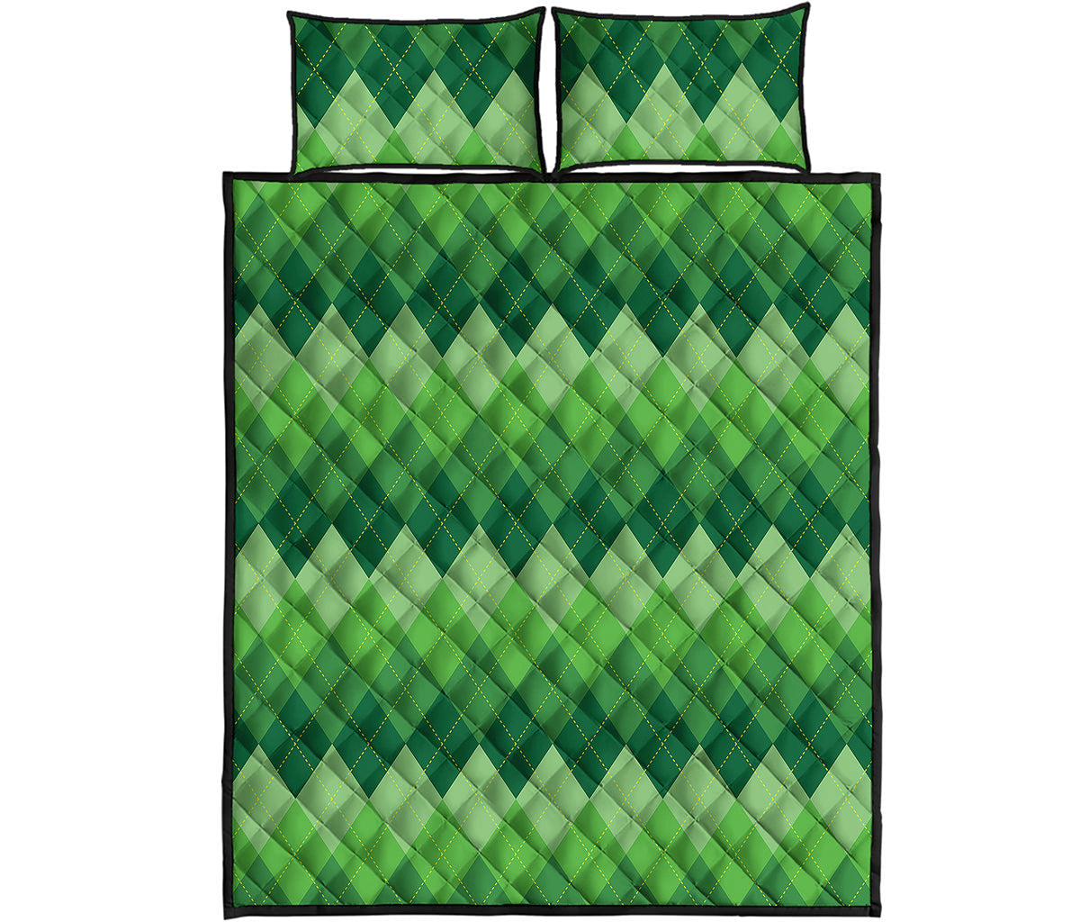 Grass Green Argyle Pattern Print Quilt Bed Set