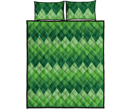 Grass Green Argyle Pattern Print Quilt Bed Set