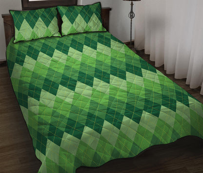 Grass Green Argyle Pattern Print Quilt Bed Set