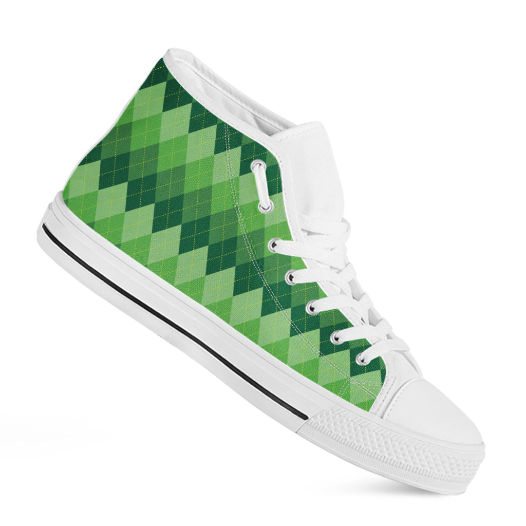Grass Green Argyle Pattern Print White High Top Shoes