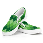 Grass Green Argyle Pattern Print White Slip On Shoes