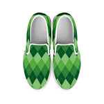 Grass Green Argyle Pattern Print White Slip On Shoes