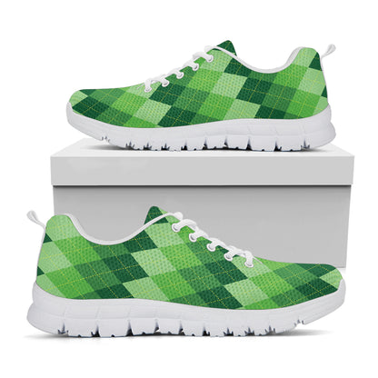 Grass Green Argyle Pattern Print White Sneakers