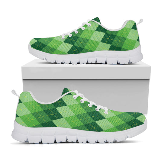 Grass Green Argyle Pattern Print White Sneakers