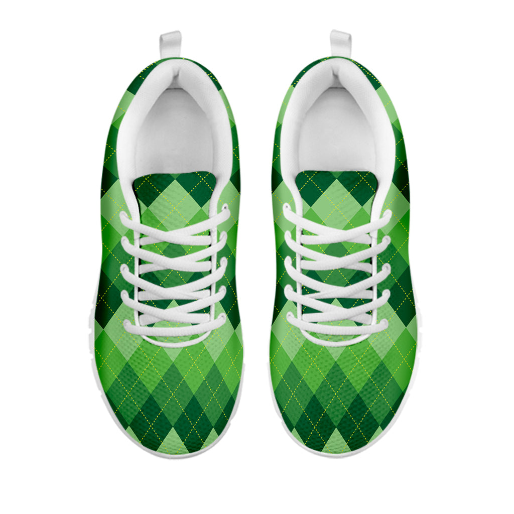 Grass Green Argyle Pattern Print White Sneakers