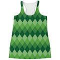 Grass Green Argyle Pattern Print Women's Racerback Tank Top