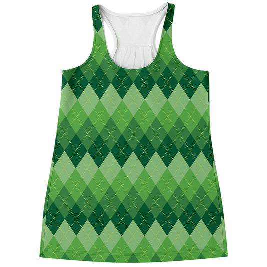Grass Green Argyle Pattern Print Women's Racerback Tank Top
