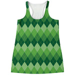 Grass Green Argyle Pattern Print Women's Racerback Tank Top