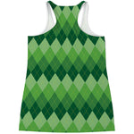 Grass Green Argyle Pattern Print Women's Racerback Tank Top