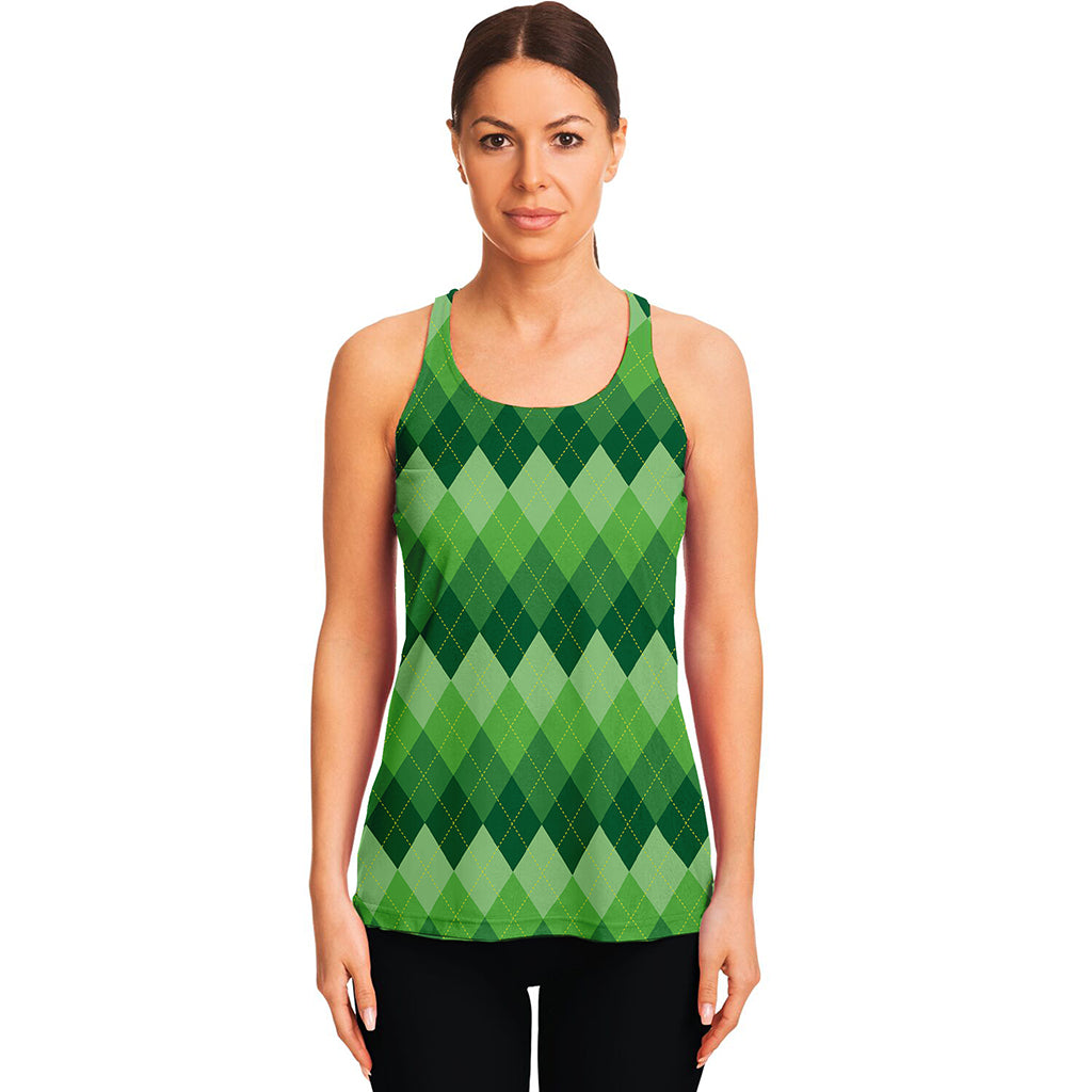 Grass Green Argyle Pattern Print Women's Racerback Tank Top