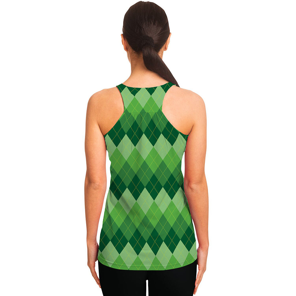 Grass Green Argyle Pattern Print Women's Racerback Tank Top