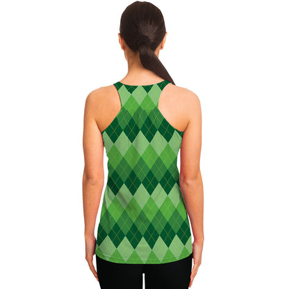 Grass Green Argyle Pattern Print Women's Racerback Tank Top