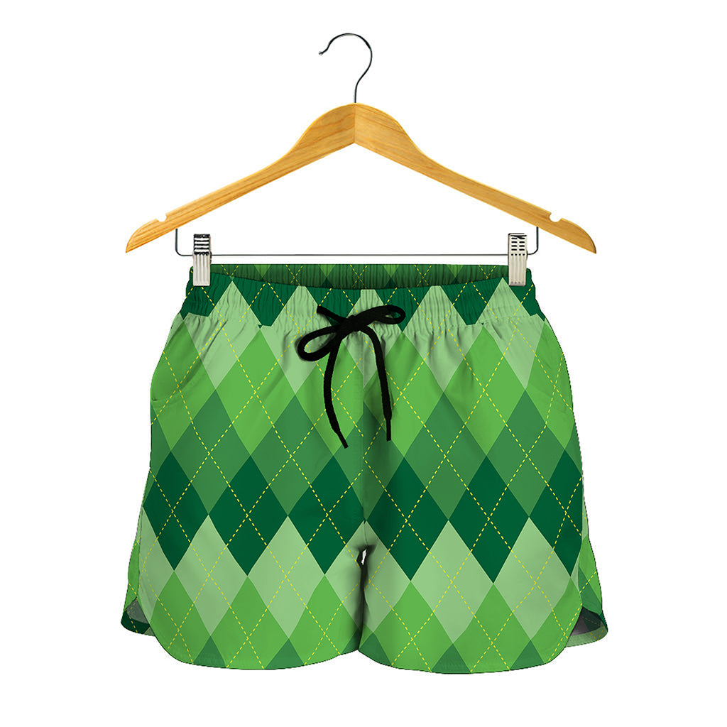 Grass Green Argyle Pattern Print Women's Shorts