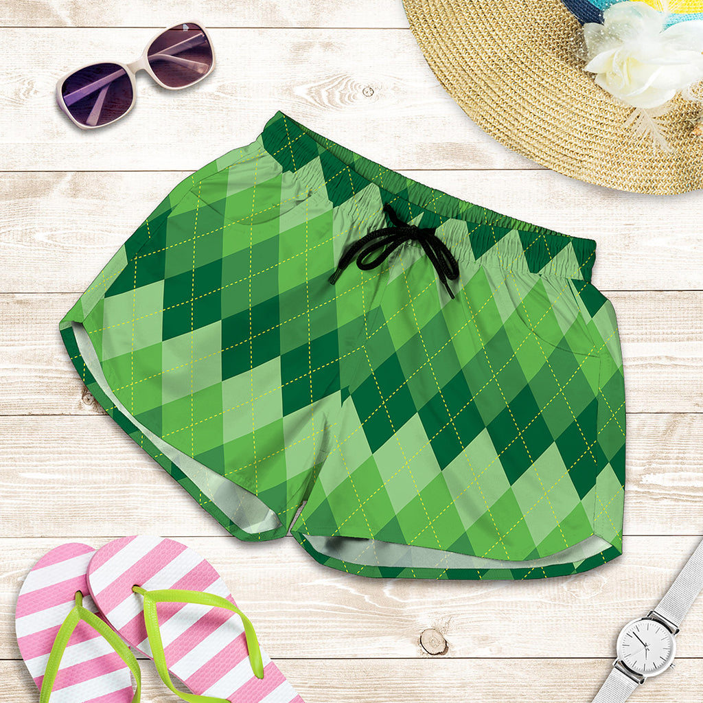 Grass Green Argyle Pattern Print Women's Shorts