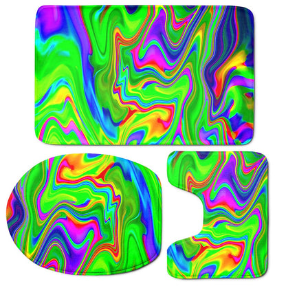 Green Abstract Liquid Trippy Print 3 Piece Bath Mat Set