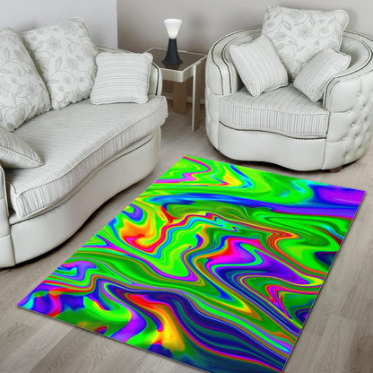 Green Abstract Liquid Trippy Print Area Rug GearFrost
