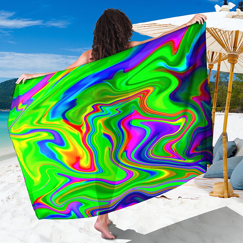 Green Abstract Liquid Trippy Print Beach Sarong Wrap