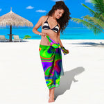 Green Abstract Liquid Trippy Print Beach Sarong Wrap