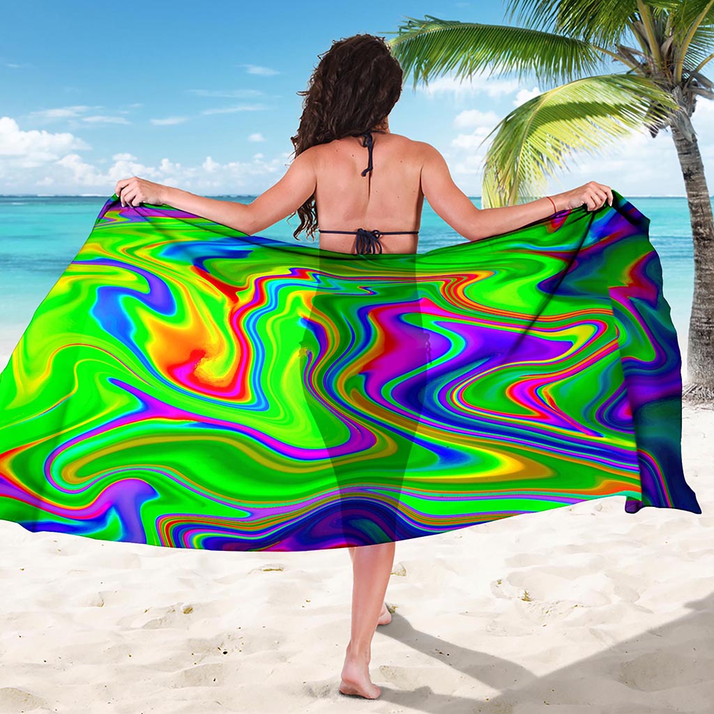 Green Abstract Liquid Trippy Print Beach Sarong Wrap