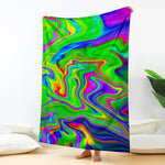 Green Abstract Liquid Trippy Print Blanket