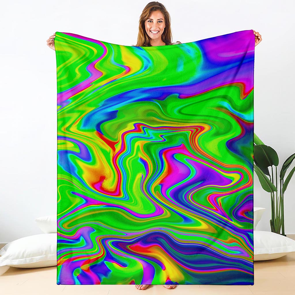 Green Abstract Liquid Trippy Print Blanket