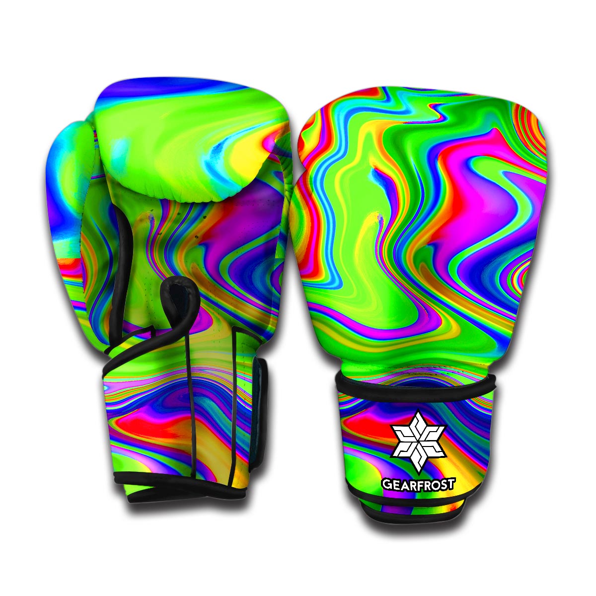 Green Abstract Liquid Trippy Print Boxing Gloves