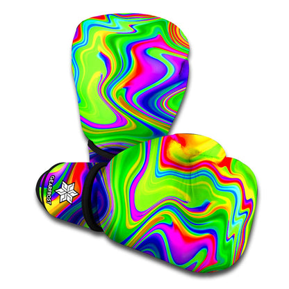 Green Abstract Liquid Trippy Print Boxing Gloves