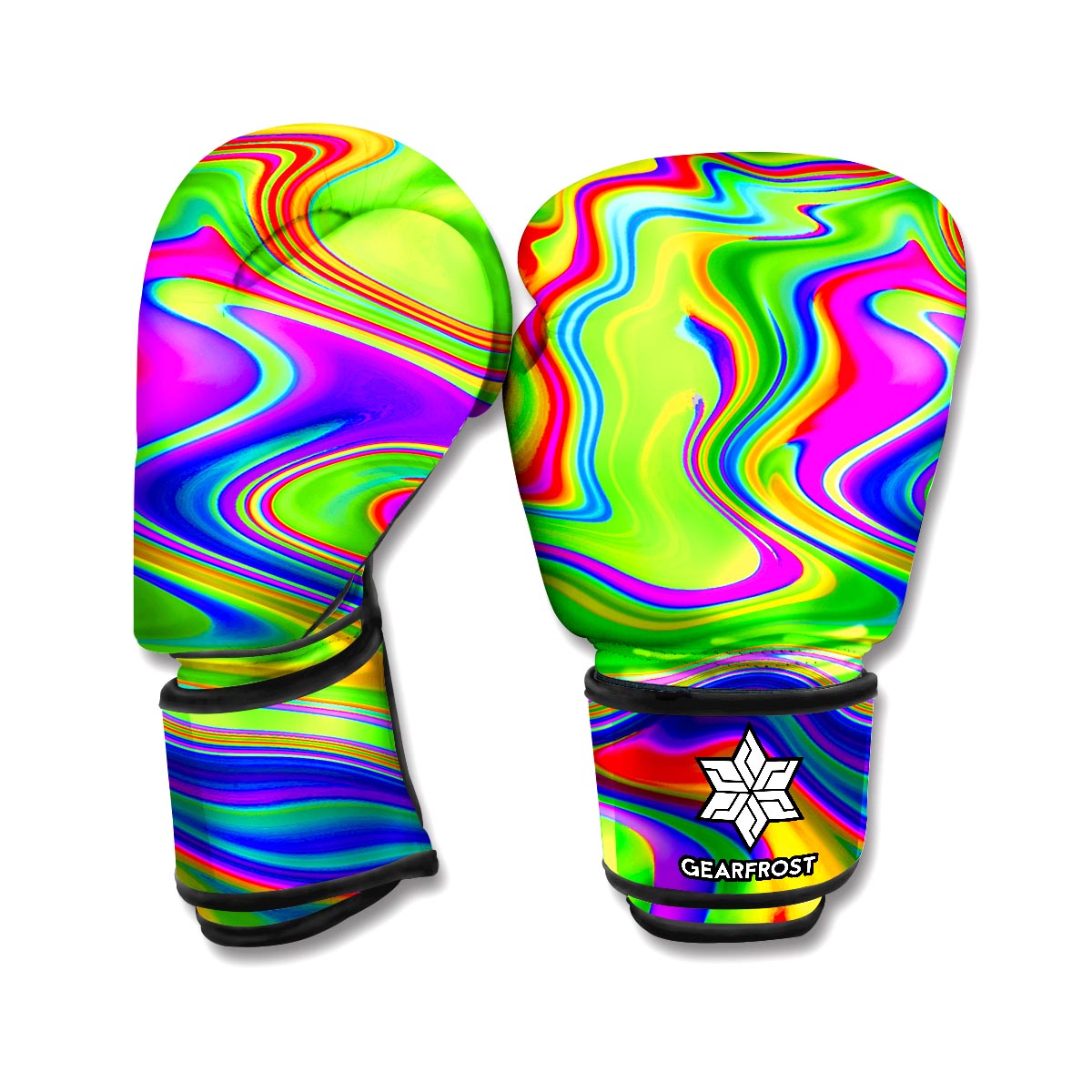 Green Abstract Liquid Trippy Print Boxing Gloves